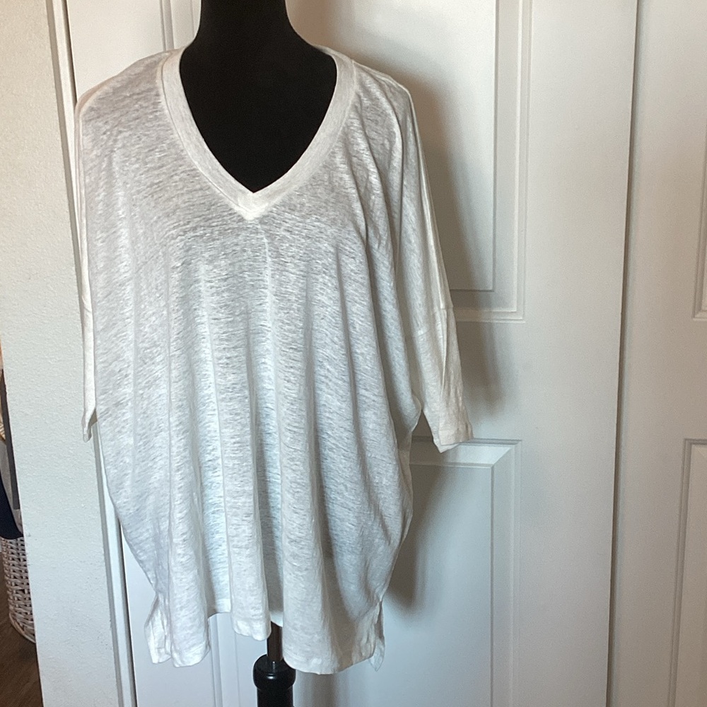 Eileen Fisher Bundle of 2 Elegant White Linen V-Neck Tops XS